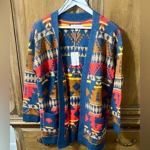 Aztec Western Cardigan Sweater Women’s Medium Open Front NWT Bold Colors